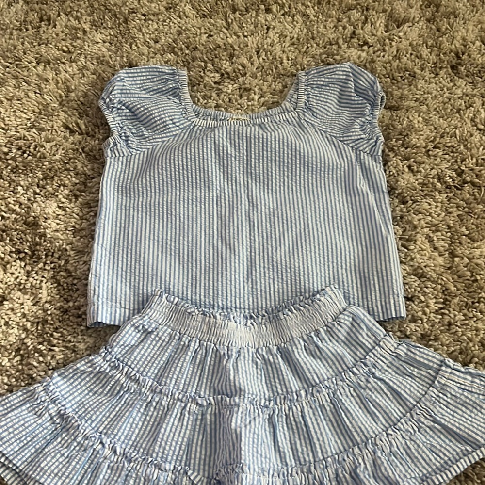 Girls Blue & White Seersucker Skirt Set
